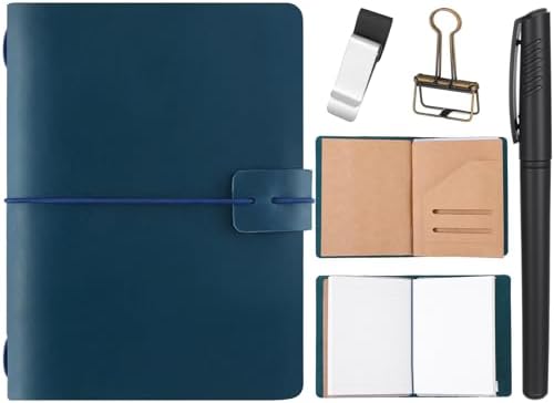 Thenshop Leather Travel Notebook 3 Inserts,Blue,Passport Size
