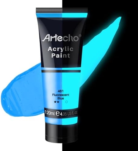 Artecho Fluorescent Blue Acrylic Paint 120ml /4.05oz Tube | Semi Glossy Finish, High Pigment Rich Color Craft Paint for Canvas, Fabric, Non-Toxic