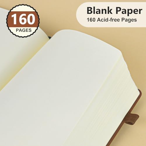 Blank Journal Notebook 5.9"×8.5", Leather Sketchbook,160 Pages Sketch book | A5 Sketchbook for Drawing, 100 Gsm Plain Paper, Writing Journal for Men Women, Hardcover Notebook for School Work Travel Art