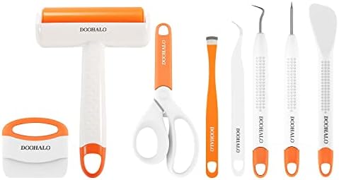 DOOHALO Brayer Roller Vinyl Weeding Tools Compatible with Cricut Crafting Basic Accessories Set Kit for Silhouette Weeding Scraper Spatula Tweezers Scissors Basic Tools Bundle for Sewing