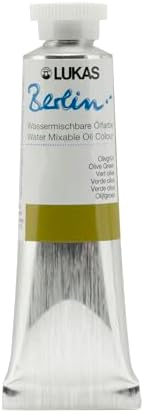Lukas Berlin Pro Artists Water Mixable Oil Paint 37 ml Tube Olive Green, Water Soluble, Lightfast Pigments, Quick Drying, Easy Clean-Up, Eco-Friendly, Professional Quality, 40 Color Range