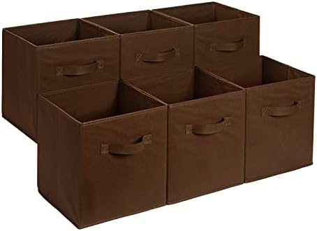 Amazon Basics Collapsible Fabric Storage Bins with Handles, Cube Organizer for Home Organization, 13" x 13" x 13", Brown, 6-Pack