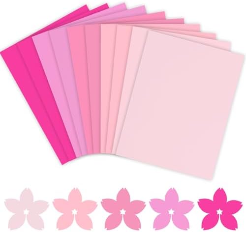 Whaline 50 Sheet 8.5 x 11 Inch Pink Card Stock Paper 5 Solid Pink Colors Core Scrapbook Craft Paper for Print DIY Art Making School Office Spring Supplies, 65lb