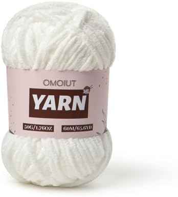 Plush Chenille Chunky Crochet Yarn - Baby Yarn for Crocheting Soft - Velvet Yarns Knitting for Blankets Crafts - Fluffy Amigurumi Yarns 50g / 65.6yd (Snow White)