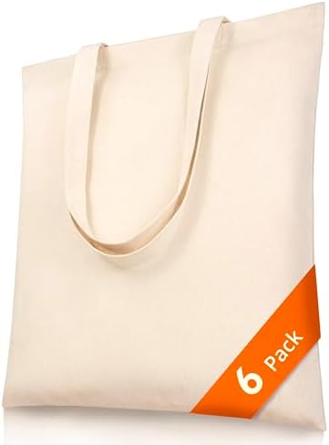 Phicorn Canvas Tote Bags, 15 x 16 in, 8 oz Cotton Blank | Long handles and reinforced stitching; blank cotton canvas for crafts, gifts, shopping, events, and everyday carrying