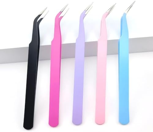 5 Pcs Stainless Steel Curved Craft Tweezers, Multipurpose Curved Tip Craft Tweezers for Intricate Projects, Scrapbooking, Cardmaking, Stickers, Dried Flowers, etc.