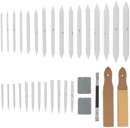 Parliky Sketch Drawing Tools Set Paper and Rubber 33pcs with Blending Stumps, Sandpaper Pencil Sharpeners, Erasers, and Pencil Extension Tool for Studio Work and Outdoor Sketching
