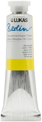 Lukas Berlin Pro Artists Water Mixable Oil Paint 37 ml Tube Lemon Yellow, Water Soluble, Lightfast Pigments, Quick Drying, Easy Clean-Up, Eco-Friendly, Professional Quality, 40 Color Range