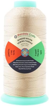 Mandala Crafts Size 92 280D T90 Cream Bonded Nylon Thread, 1100 YDs
