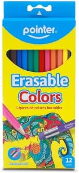 Pointer Erasable Colored Pencils – Pack of 12, Hexagonal Body, Soft Erasers, Vibrant Colors – Ideal for School, Art & Craft Projects