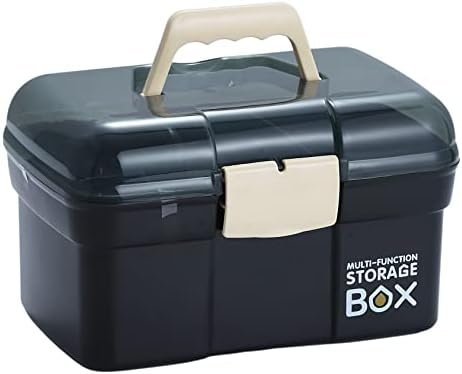 Kinsorcai 11'' Plastic Box Organizer with Removable Tray, Sewing Organizer, Craft & Art Supply Multipurpose Storage Box for Cosmetic (Black)