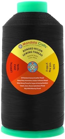 Mandala Crafts Size 46 210D T45 Black Bonded Nylon Thread, 2843 YDs