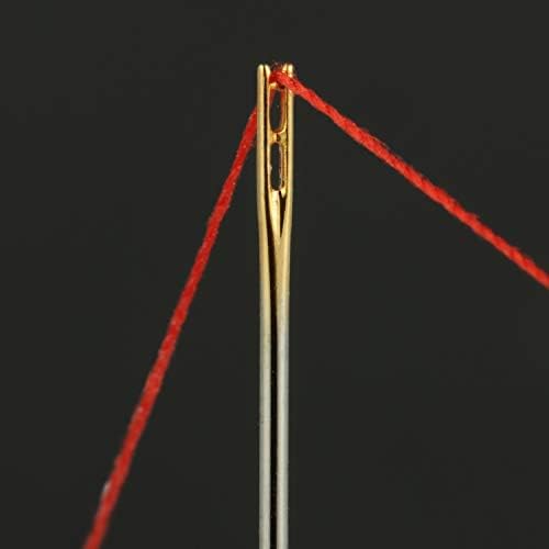 WILLBOND 24 Pcs Self Threading Sewing Needles Sets Large Gauge Needle Hand Sewing Needle Embroidery Needles with Wooden Case for Knitting Mending DIY Handsewing Art Crafts