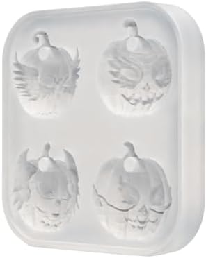 Gothic Wing Jack O Lantern Silicone Resin Mold with Pre-Made Hanging Hole, 4 Cavity Faceted Pumpkin Pendant Epoxy Mold, DIY Jewelry Charm Casting Supplies for Halloween & Christmas Crafts (NG01)