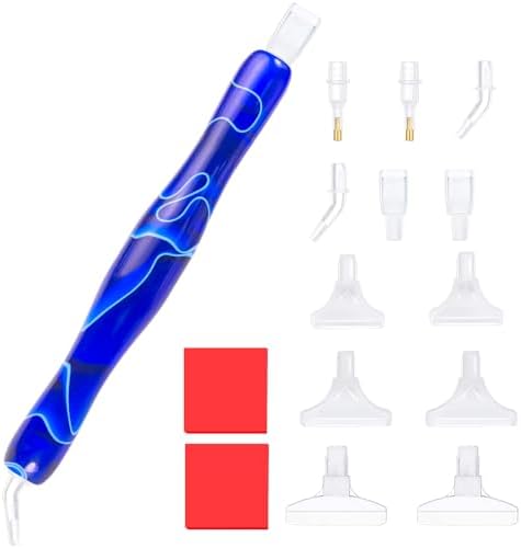 RaySoar Diamond Painting Art Drilling Dot Pen with Tips Nibs Placers Tool Accessories for Adults, Gem Rhinestone Picker Stylus Bright Blue