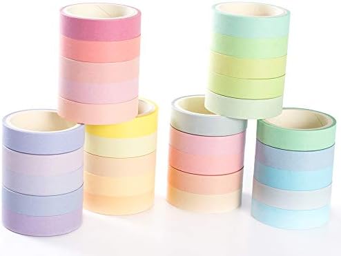 YUBBAEX Natural Color Washi Tape Set 30 Rolls Decorative Tapes for DIY Crafts, Journals, Planners, Scrapbooking, Wrapping (Macaron 30 Rolls)