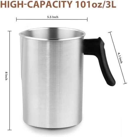 SAEUYVB Light Candle Making Pouring Pot, Holds for 4 pounds, Aluminum Wax Melting Pot with Heat-Resistant Handle and Dripless Pouring Spout for Candle Making，3L (Pack of 2)