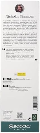 Escoda Signature Series Artist Watercolor Brush Set, Nicholas Simmons Set #1, Barroco Synthetic Gold Toray, Size (Round(8, 12, 20