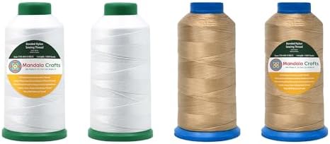 Mandala Crafts Size 69 210D T70 White Khaki Bonded Nylon Thread, 6000 YDs