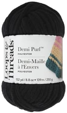 Loops & Threads Demi Purl Yarn – Super Bulky 100% Polyester, Soft Plush Chenille Yarn for Knitting & Crochet, Ideal for Blankets, Hats, Scarves & Crafts, Moonless Night