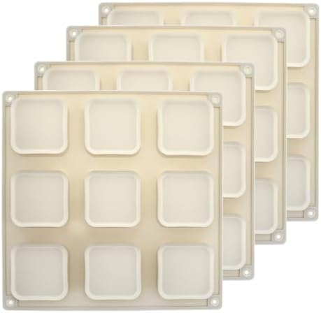 QWORK Silicone Soap Molds, 4 Pcs 9 Cavities Square Molds Set, Square Chocolate Baking Mould