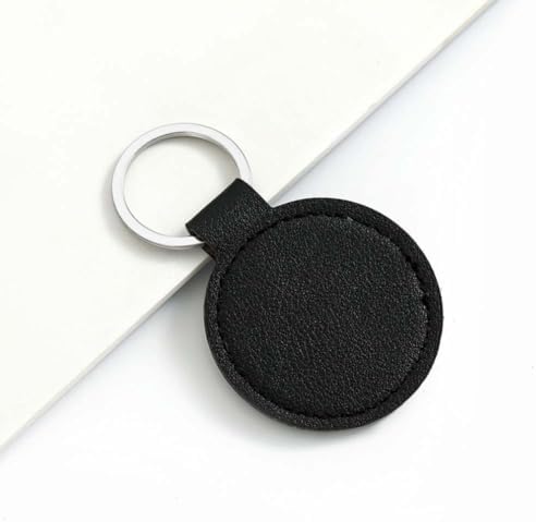 10PCS PU Leather Keychain Blanks Black Double Side Leather Keychain Kits with Key Rings Round Sublimation Key Fob Holder Heat Transfer Keyring Bulk for DIY Craft Making Birthday Gift