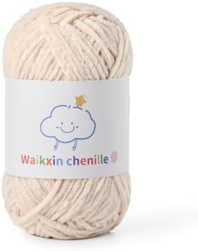 Skinny Chenille Yarn for Crocheting, 1.75 oz/ 109 yds Amigurumi Yarn&Baby Yarn for Crocheting Soft, Fluffy Fingering Weight Velvet Yarn for DIY Crafts&Baby Blankets.(Beige)