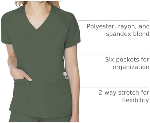 Med Couture Touch Scrub Top for Women Raglan Sleeve 6 Pockets Modern Fit