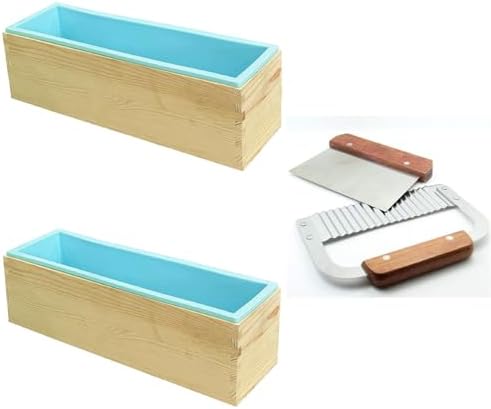 2Pcs Soap Silicone Mold Wood Box,2Pcs Soap Mold Cutter,Light Blue