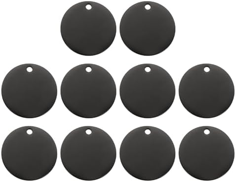 HARFINGTON 10 Pcs Round Blank Stamping Tag 40mm Stainless Steel Circle Polished Blanks Tag Pendants with Hole for Bracelet Crafts Labeling Making, Black