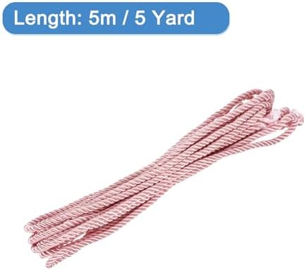 MECCANIXITY Twisted Cord Trim, 5 Yard 5mm 3-Ply Twine Braided Rope Shiny Thread String for Craft Gift Bag Curtain Christmas Decor, Pink - 5m
