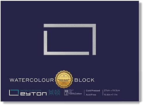 Non-Warping 100% Cotton Watercolor Paper Block - 20 Sheets of 160lb/350gsm Cold Press Water Color Art Supplies for Wet, Dry, and Mixed Media Painting, for Watercolor, Gouache, Acrylic (10.6 x 7.7'')
