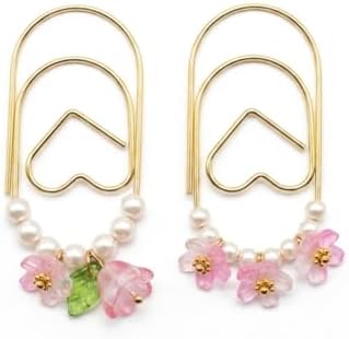 2 pcs Cute Planner Paper Clip Bookmarks, 2 Inches, Journal Notebook Charm Accessories, Page Saver Holder, Bookish Gift for Book Lover (Pink Flowers)