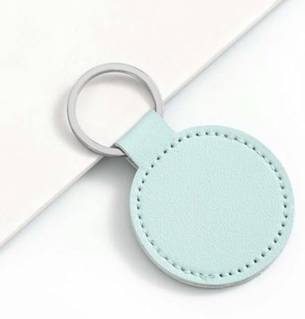 10PCS PU Leather Keychain Blanks Light Green Double Side Leather Keychain Kits with Key Rings Round Key Fob Holder Bulk for DIY Craft Present Making Birthday Gift
