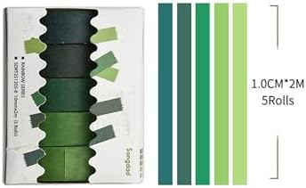 Solid Color Washi Tape Set - 5 Rolls Gradient Rainbow Adhesive Tapes Pastel Arts Decorative Masking Tape Sets for Craft, Kids, Scrapbook, DIY, Gift Wrapping (8-Forest Green)
