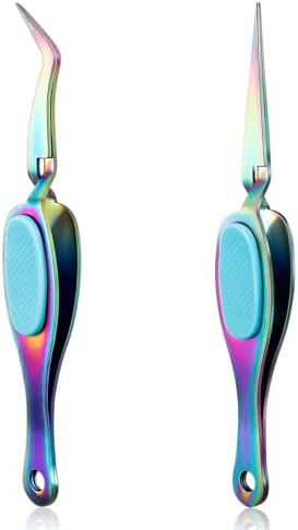 2PCS Crossing Locking Curved & Straight Craft Tweezers Pointed Tip Tweezers Stainless Steel Soft-Grip Tweezers Curved&Straight Fine Tip Tweezer for DIY Crafts Beads,Heat embossing,Small Embellishments