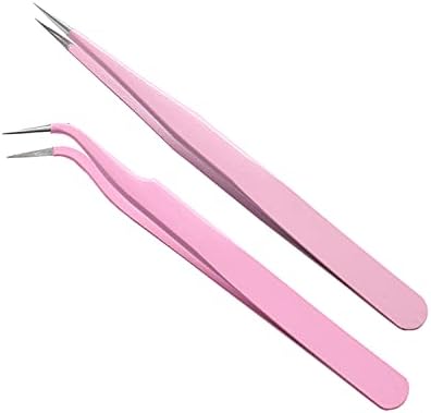 MAXLEAF 2PCS Stainless Tweezers Straight Curved Tweezers for Stickers