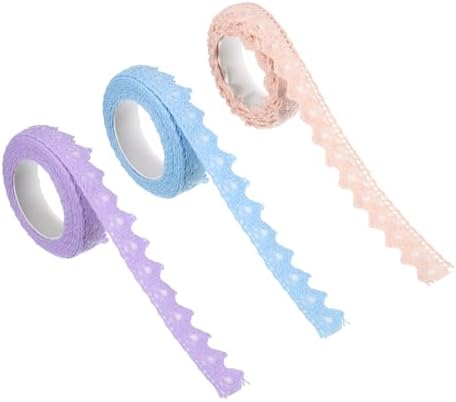 PATIKIL 0.6" Wide 2 Yards Self-Adhesive Lace Tape Lace Ribbon, 3 Pack Cotton Washi Trim Stickers Masking for Craft DIY Card Making, Pale Pink/Sky Blue/Purple