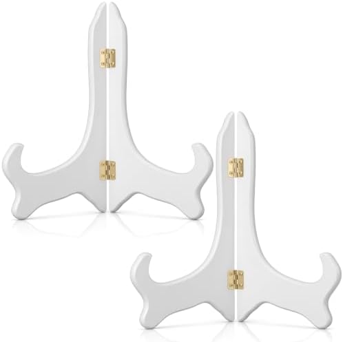 Tatuo 2 Packs Wooden Plate Stands for Display Easel Holders, 8 Inch, White