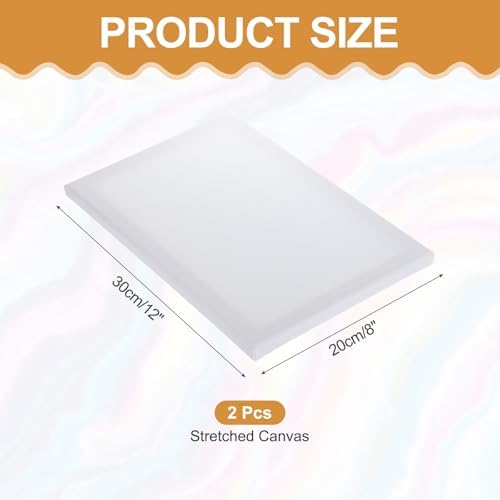 MECCANIXITY 2 Pcs Stretched Canvas for Painting, 8 x 12 Inch Blank Artist Boards 4/5 Inch Profile Cotton Canvas Panels for Beginners Professionals,White