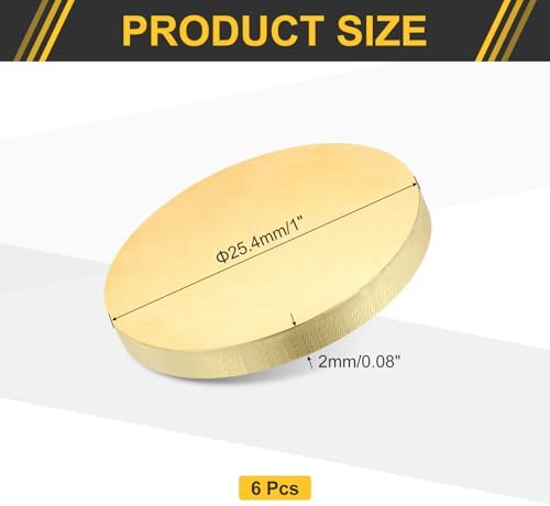 uxcell 6Pcs Brass Round Plate, 0.08"(2mm) Thick 1"(25mm) Dia H65 Brass Round Disc Blank Metal Sheet Copper Circle Disc for Metal Stamping DIY Crafts
