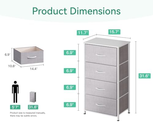 AODK Small Dresser for Bedroom with 4 Storage Drawers, Light Grey