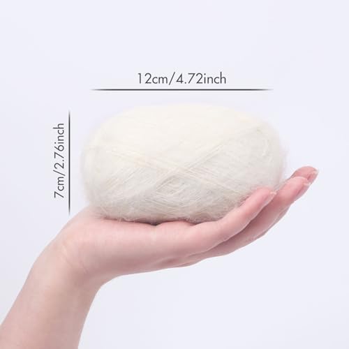 NICEEC 2 Skeins Long Pile Mohair Yarn 2.82oz/788yds - White