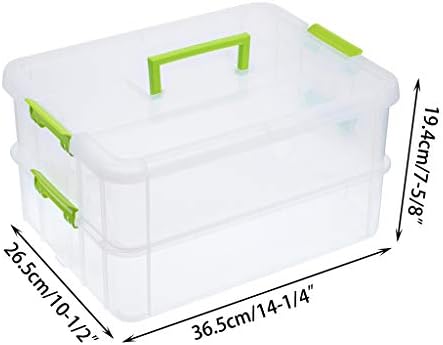 BTSKY 2 Layer Stack & Carry Box, Plastic Multipurpose Portable Storage Container Box Handled Organizer Storage Box for Organizing Stationery, Sewing, Art Craft, Jewelry and Beauty Supplies Green