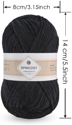 Skinny Chenille Yarn, 2 Pack of 50g/120 Yards Fluffy Soft Polyester Crochet Yarn Sutible for Colorful DIY Crafts Blankets Plush Dolls (Black)