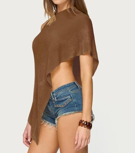 Women Sheer Poncho Shawl Top Lightweight Knit Pullover Beach Cover Up Tops