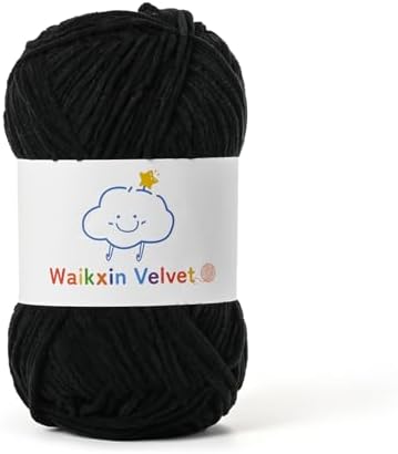 Fluffy Chenille Yarn for Crocheting，Baby Yarn for Crocheting Soft，50g/1.76oz Velvet Amigurumi Yarn ，Fingering Weight Yarns for Crocheting Baby Blankets、DIY Craft.(Black)