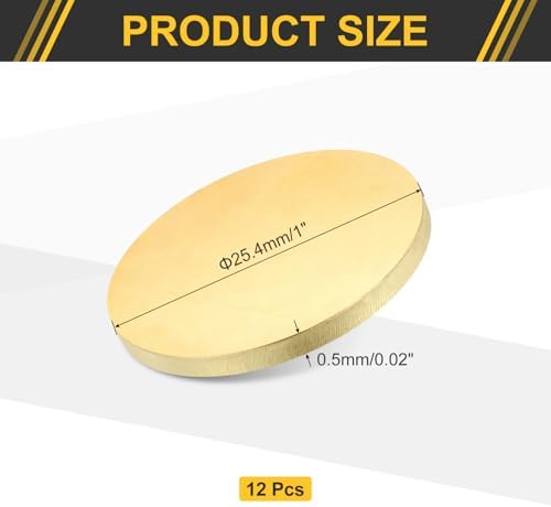 uxcell 12Pcs Brass Round Plate, 0.02"(0.5mm) Thick 1"(25mm) Dia H65 Brass Round Disc Blank Metal Sheet Copper Circle Disc for Metal Stamping DIY Crafts