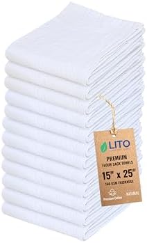 Flour Sack Towels | Tea Towel for Crafts| Kitchen Dish Cotton Blank Towel for Embroidery| Baking Bread Proofing Linen Cover| Thick Absorbent Quick Dry| 12 Pack 15"x 25" Natural