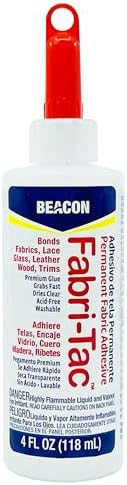 Beacon Fabri-Tac Premium Fabric Glue - Quick Drying, Crystal Clear, Permanent - for Fabrics, Canvas, Lace, Wood and More, 4-Ounce